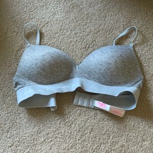 PINK Grey Wireless Push Up Bra